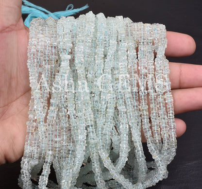 Natural Blue Aquamarine Smooth Square Shape Gemstone Beads, Aquamarine Beads, AAA Aquamarine Plain Handmade Heishi Square Flat Beads Jewelry