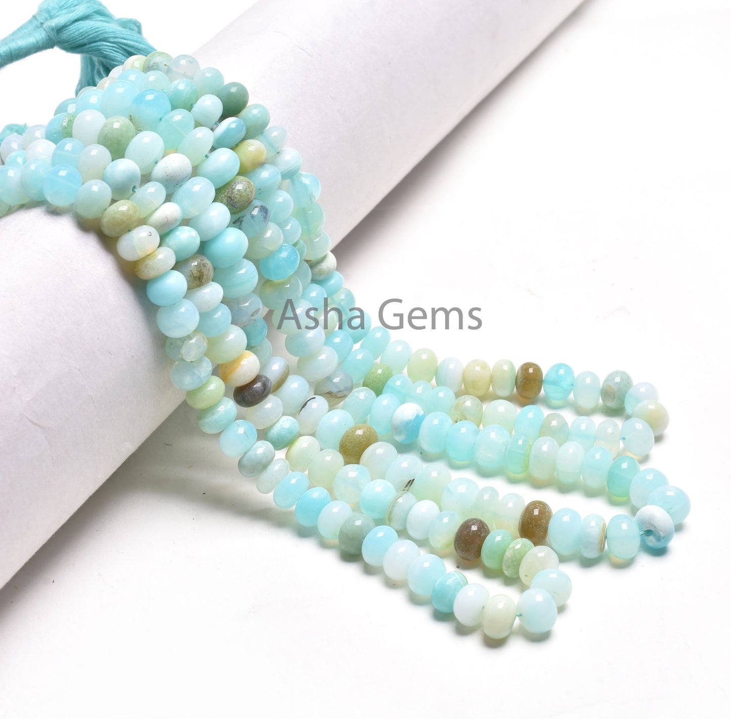 Shaded Blue Peru Opal Rondelle Shape Beads,16"Strand Sky Blue Opal Smooth Handmade Gemstone Loose Beads, Opal Bead Jewelry Making Craft SALE