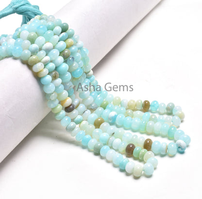Shaded Blue Peru Opal Rondelle Shape Beads,16"Strand Sky Blue Opal Smooth Handmade Gemstone Loose Beads, Opal Bead Jewelry Making Craft SALE