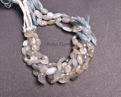 Beautiful Grey Moonstone faceted Oval Shape Beads,9" Strand Natural Moonstone Briolette Oval Beads, grey Moonstone Oval Gemstone Beads Craft