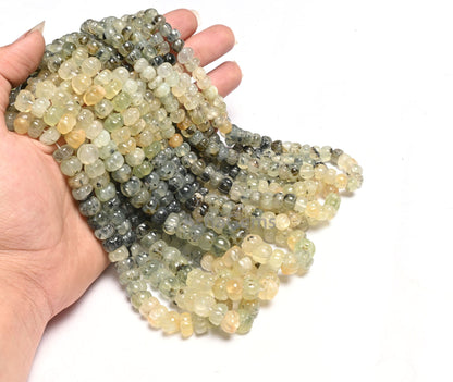 Shaded Moss Green Prehnite Carving Watermelon Beads, natural Moss Prehnite handmade Uneven Carve Pumpkin Gemstone Melon Beads Jewelry Crafts