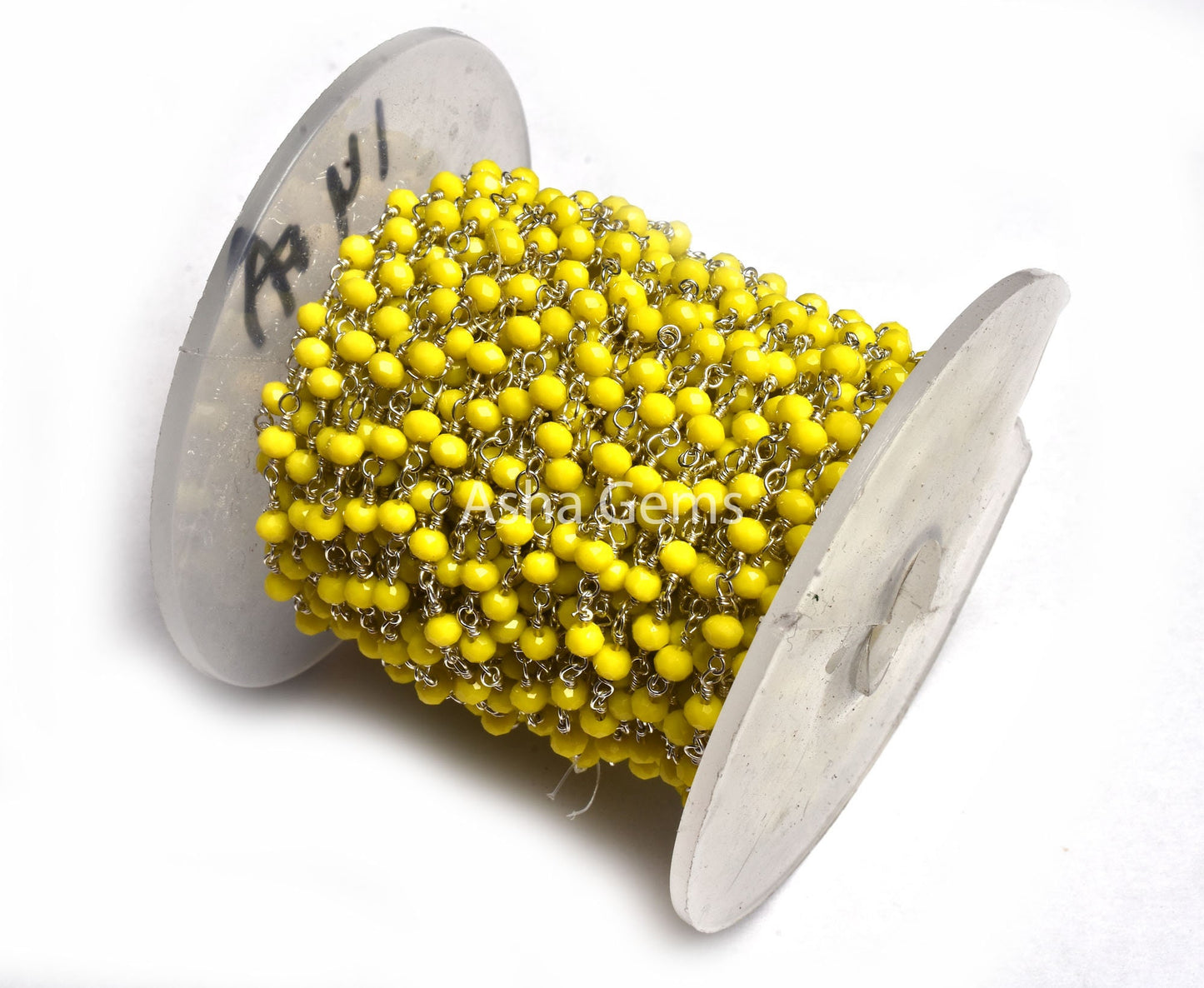 Beautiful Yellow Jasper Hydro Faceted Rondelle Beads Rosary Chain 3 mm Silver, Gun Metal Plated Wire Wrap Beaded Handmade Chain Jewelry SALE