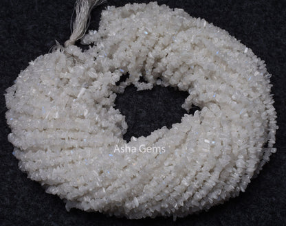 34" Strand Natural Rainbow Moonstone Uncut Chips Nugget Smooth Gemstone Beads, Blue Fire White Rainbow Raw Rough Beads, Moonstone Beads SALE