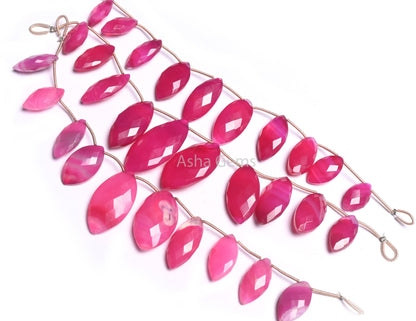 AAA Quality Hot Pink Chalcedony Marquise Shape Faceted Gemstone Beads, Pink Chalcedony Marquise Briolette Side Drill Bead Jewelry Craft SALE