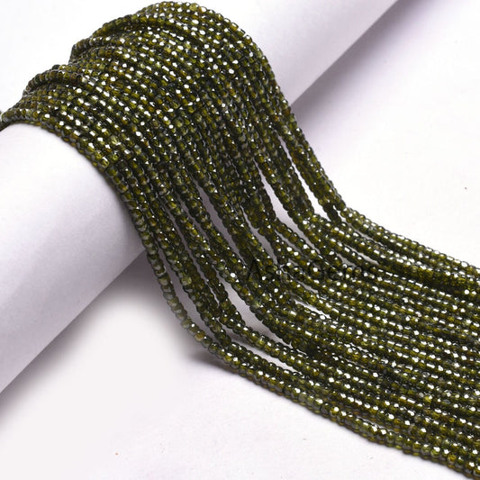 13" Strand Zircon Faceted Beads,3 mm Green Cubic Zirconia Micro Faceted Beads, AAA Hina Green Zircon Machine Cut Rondelle Beads Jewelry SALE