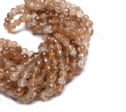 Beautiful Brown Topaz Faceted Round Ball Beads, Rare Shaded Imperial Topaz Indian Machine Cut Round Gemstone Loose Beads Jewelry Crafts SALE
