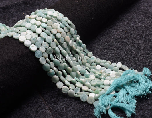 13" Strand Blue Amazonite Handmade Uneven Shape Coin smooth Beads, Natural Amazonite Straight Drill Flat Coin Beads, Amazonite Bead Jewelry