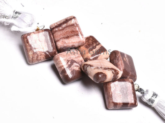 11-12 mm Natural Brown Jasper Fancy Square shape Side Drill Beads,7 Piece Strand Natural Picture Jasper Smooth Handmade Square Gemstone Bead
