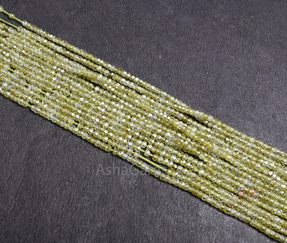 2.5mm Beautiful Light Green Zircon Micro Cut Faceted Rondelle Tiny Beads,13" AAA Prehnite Color Cubic Zirconia Machine Cut Bead Jewelry SALE