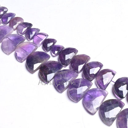 African Amethyst Faceted D Shape Fancy Gemstone Beads,9" Natural Purple Amethyst Half Moon Briolette Checker Cut amethyst Beads Jewelry SALE (AG 18686)