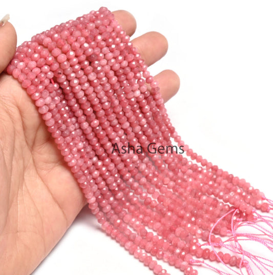 Beautiful Pink Jade Quartz faceted Rondelle Shape Beads,4.5mm Fine Jade Quartz machine cut Gemstone Loose Bead For Jewelry Making Craft SALE