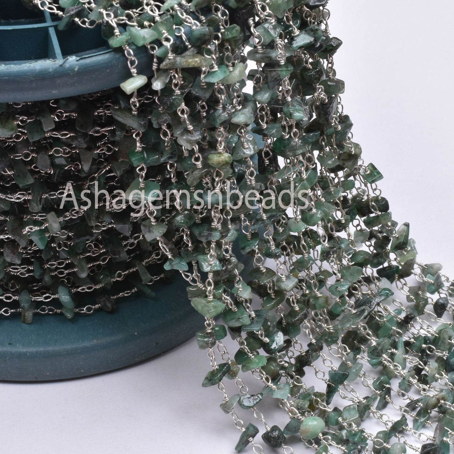 Natural Green Malachite Uncut Chip Beads Rosary Chain Silver, Gold Plated Wire Bulk roll chain Wholesale Beaded Rosary For Necklace Jewelry