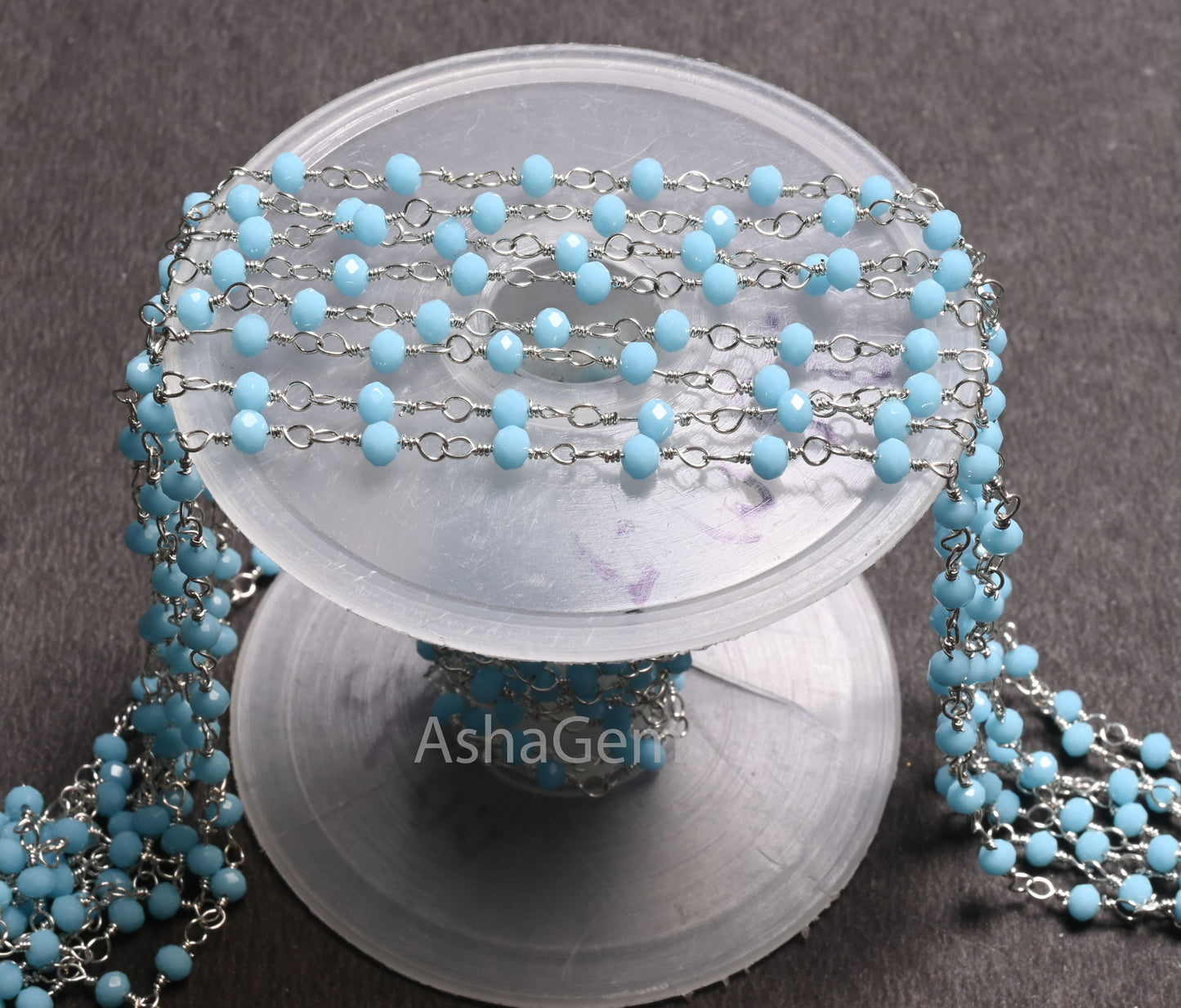 3,5,10,25 Ft, Blue Turquoise Hydro Faceted Rondelle Bead Rosary Chain Silver Plated Wire,Jewelry Making Finding,3-3.5 mm, Bulk Chain Rosary