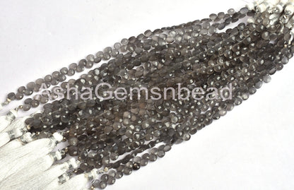 5 mm AAA Quality Moonstone Faceted Heart Shape Beads Gemstone, Natural dark Grey Moonstone Machine Cut Heart Briolette Beads Jewelry Makings