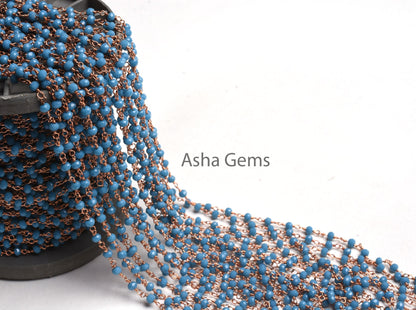 Beautiful Blue Turquoise Hydro Rondelle Micro Cut Beads Rosary Chain Rose Gold Plated Copper Wire Wrap handmade Chains Jewelry Necklace 3 mm