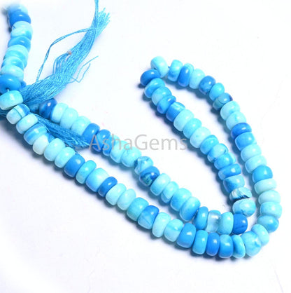 Beautiful Blue Opal Rondelle Shape Gemstone Beads, Shaded Turquoise Blue Opal Handmade Flat Rondelle Uneven Beads Jewelry Making Craft SALE