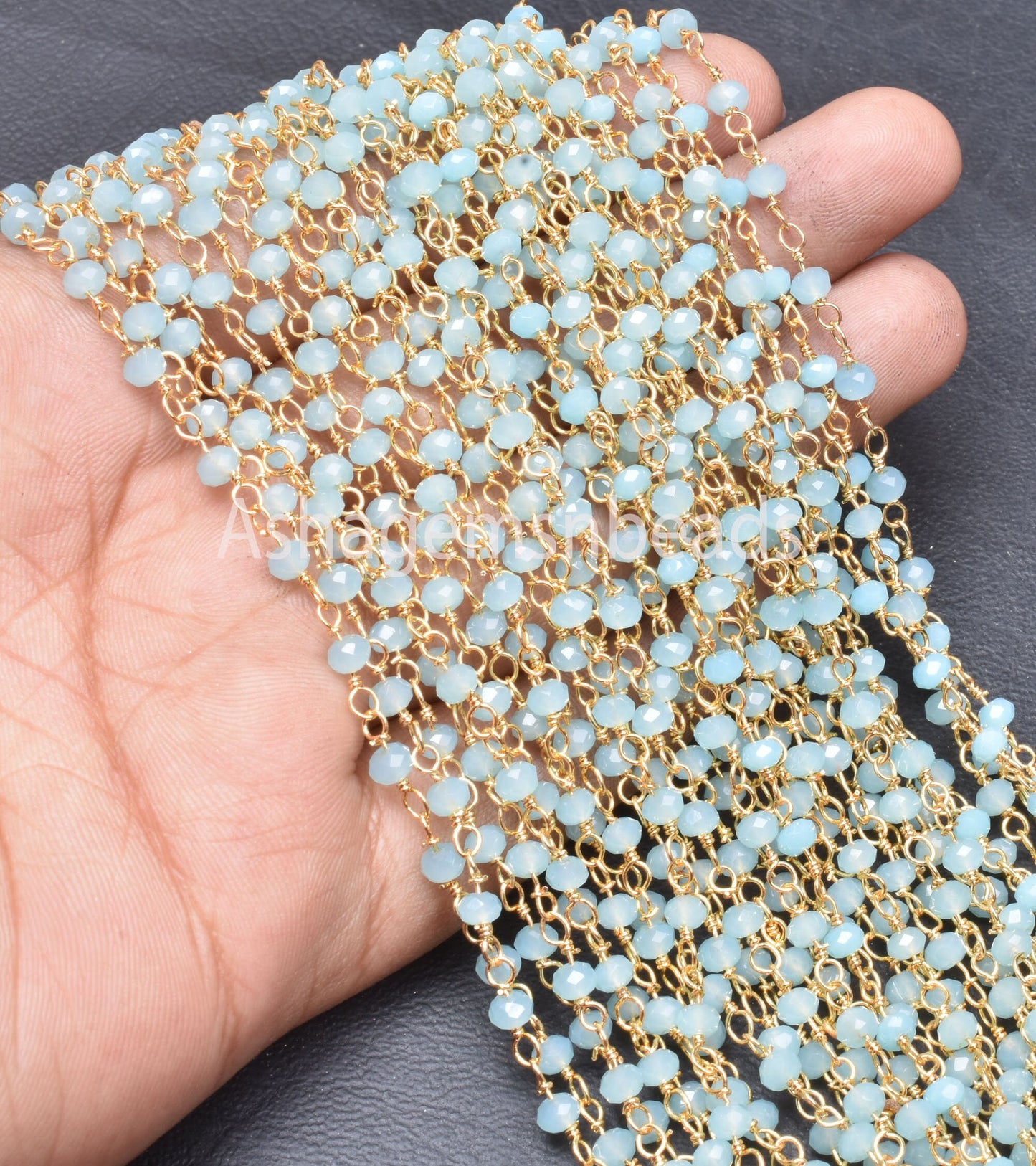 1,5,10,50 Feet Chain Blue Milky Aqua Chalcedony Hydro Faceted Rondelle Beads Rosary Chain Gold Plated Wire Bulk Roll Findings Beaded Chains