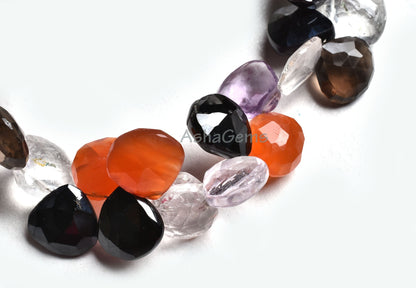 Beautiful Multi Color Gemstone Heart Shape Beads, Disco Heart Briolette Beads,7" Natural  Mix Color Stone Faceted Heart Beads Jewelry Crafts