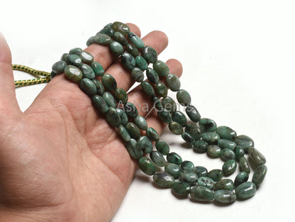 Natural Emerald Smooth Oval Shape Gemstone Beads 3 Strand Necklace,8x10-10x15 mm Green Sakota Emerald Uneven Oval Beads Emerald Bead Jewelry