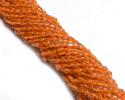 Beautiful Fanta Orange Color Hydro Smooth Oval Shape Beads, 5.5-7 mm Pine Orange Quartz Hydro Plain Handmade Oval Loose Beads Jewelry Crafts