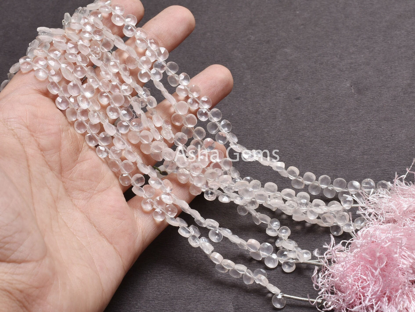 AAA Pink Rose Quartz Faceted Heart Shape Gemstone Beads,7"Strand Natural rose Quartz Tiny Heart Briolette Side Drill Beads, Rose Quartz SALE