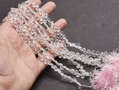 AAA Pink Rose Quartz Faceted Heart Shape Gemstone Beads,7"Strand Natural rose Quartz Tiny Heart Briolette Side Drill Beads, Rose Quartz SALE