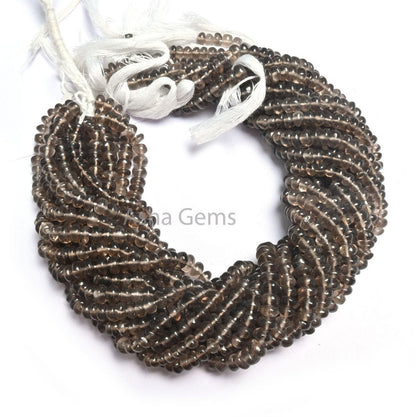 Natural Smoky Quartz Smooth Rondelle Shape Gemstone Beads,12" Strand smoky Plain Handmade Bead, Fine Smoky Beads Jewelry making Handicrafts