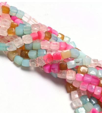 Beautiful Multi Color Chalcedony Faceted 3D Cube Box Gemstone Beads,8" Shaded Chalcedony Box Shape Disco Chalcedony Beads Jewelry handicraft
