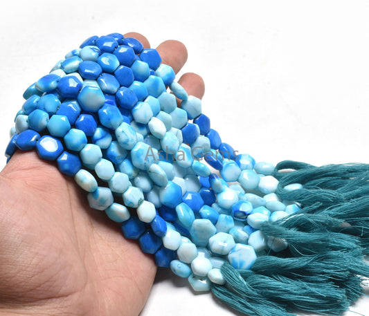 Beautiful Blue Opal fancy Hexagon Shape Gemstone Beads, Shaded Blue Opal Straight Drill beads, Opal handmade beads jewelry Making Craft SALE