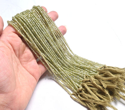 2.5mm Beautiful Green Zircon Micro Faceted Rondelle Beads,13" AAA Peridot Green Cubic Zircon machine Cut Zircon Tiny Bead Jewelry Craft SALE