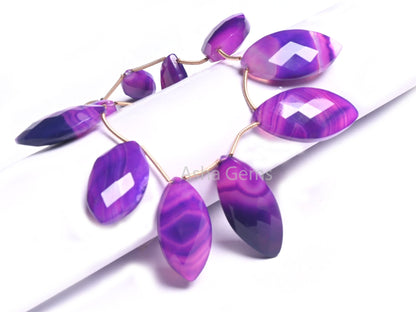 Shaded Purple Blue Chalcedony Marquise Shape Faceted Beads, Fine Chalcedony Fancy Marquise Side Drill Briolette Gemstone Bead Jewelry Making