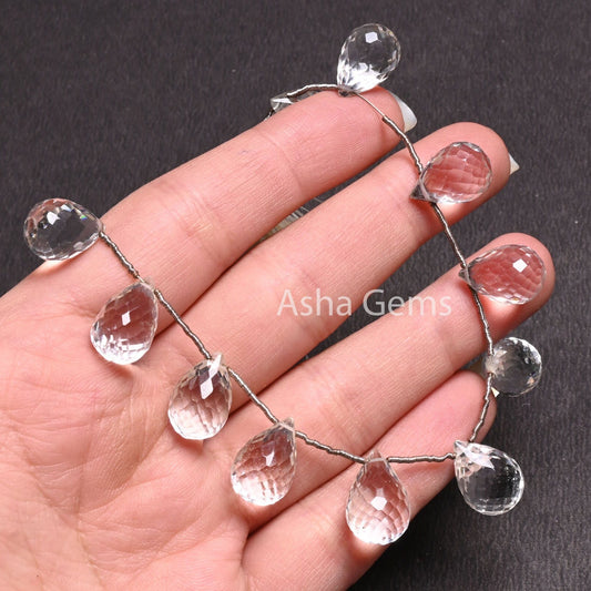 AAA Quality Crystal Faceted Drop Side Drill Gemstone Beads, Natural White Crystal Quartz Teardrop Briolette Bead,6" Crystal Bead Crafts SALE
