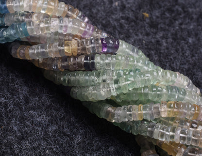 Natural Fluorite Smooth Tyre Shape Beads,5.5-6mm Beautiful multi Fluorite Shaded Beads, Fluorite Heishi Tyre Bead Jewelry Making Craft,SALE