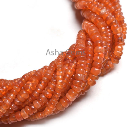 Fine Orange Carnelian Smooth Rondelle Shape Beads, Natural Carnelian Plain Handmade Tiny Gemstone Beads, Carnelian Bead Jewelry Crafts SALE