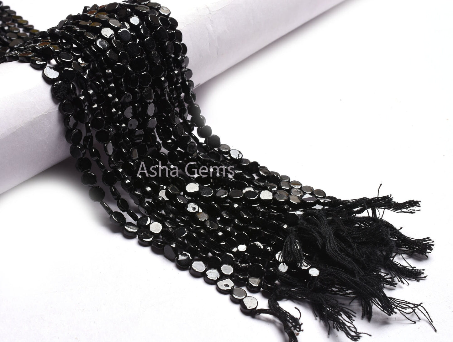 13" Strand Black Spinal Smooth Flat Coin Straight Drill Beads, Natural Black Gemstone Spinel Uneven Coin Handmade Bead Spinel Jewelry Crafts