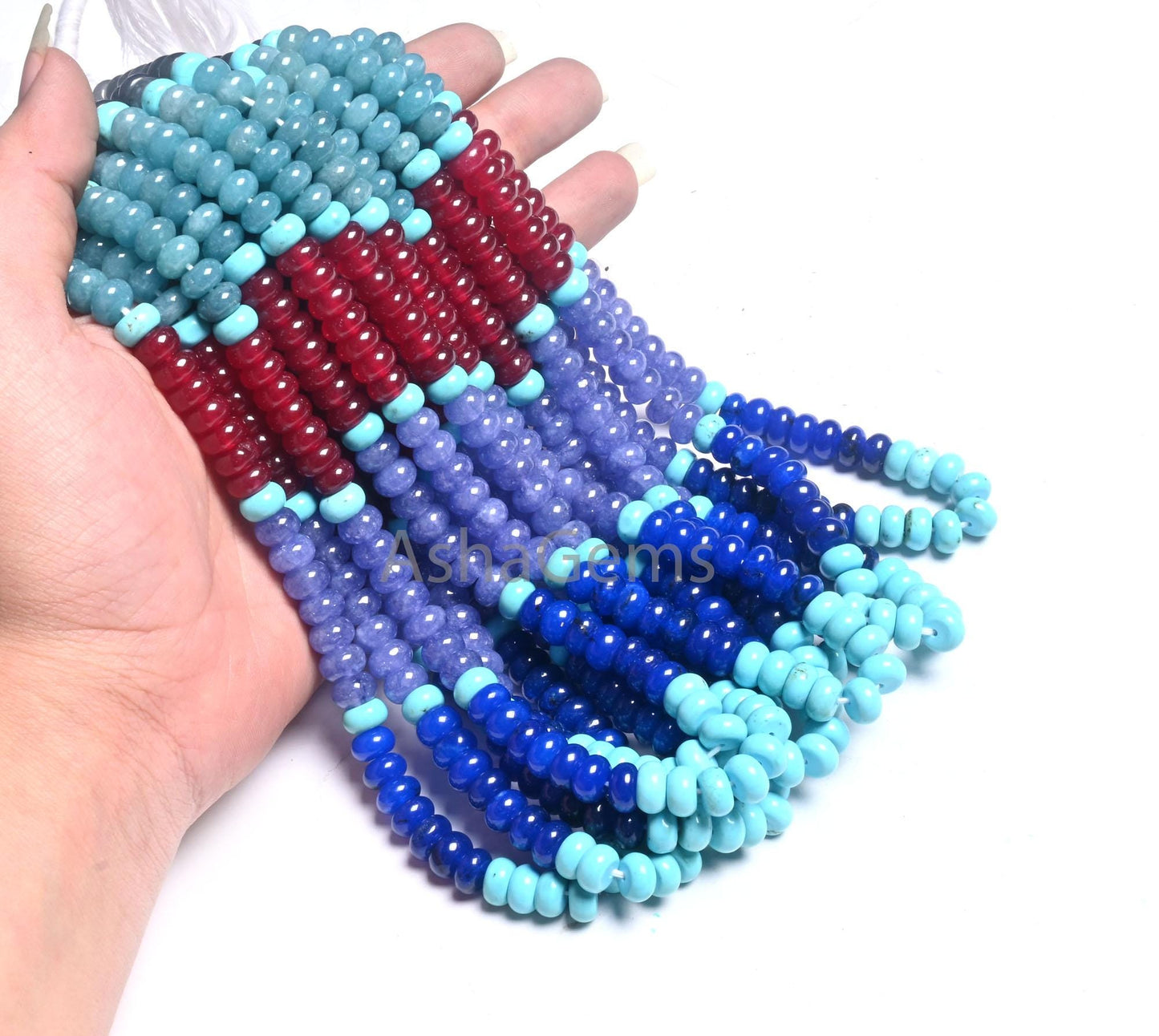 8 mm Beautiful Multi Blue Quartz Smooth Rondelle Beads, AAA mix Color Disco Shaded Blue Cherry Red Quartz Gemstone Beads Jewelry Crafts SALE (AG 12313 )