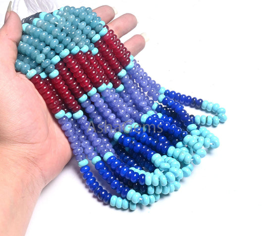 8 mm Beautiful Multi Blue Quartz Smooth Rondelle Beads, AAA mix Color Disco Shaded Blue Cherry Red Quartz Gemstone Beads Jewelry Crafts SALE (AG 12313 )