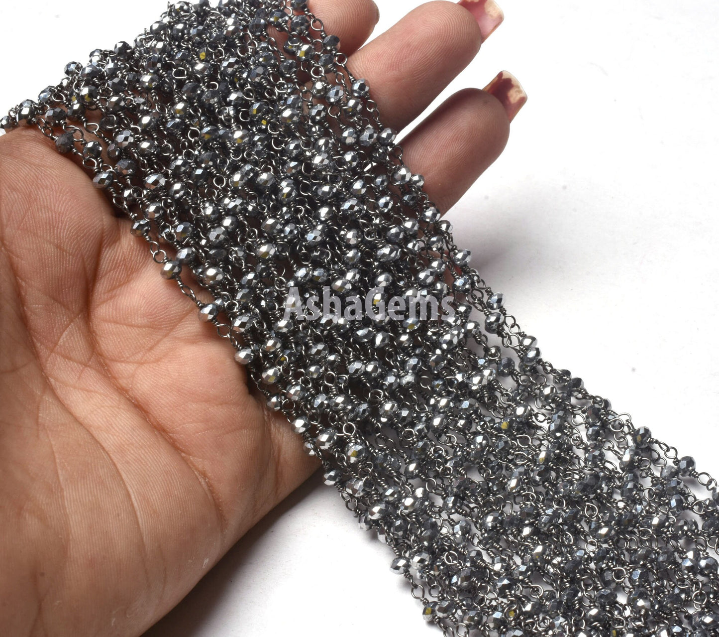 SALE AAA Silver Pyrite Hydro Faceted Rondelle Beads Rosary Chain,3 mm Black Plated Gunmetal Wire Wrap Handmade Chain Jewelry Necklace Making