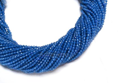 2.25 mm Beautiful Neon Blue Jade Quartz Micro Cut Tiny Beads, AAA Royal Blue Chalcedony Color Faceted Rondelle Machine Cut Bead Jewelry SALE