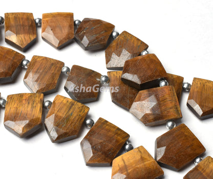 Brown Tiger Eye Faceted Fancy Shape Beads,12x15-12x17mm Natural Tiger Eye Gate Shape Beads Gemstone Briolette Tiger Eye Side Drill Bead SALE