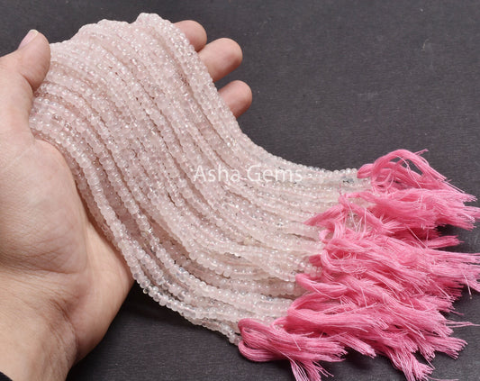 Pink Rose Quartz Smooth Beads, Natural Rose Quartz Plain Handmade Rondelle Gemstone Loose Beads,12" Rose Quartz Bead Jewelry Handicraft SALE