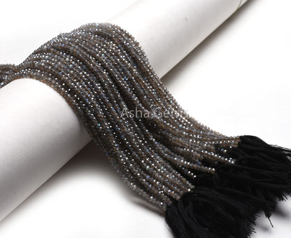 3.5mm AAA Labradorite Beads, Silver Coated Labradorite Micro Cut Faceted Rondelle Beads, Labradorite Machine Cut Gemstone Loose Bead Jewelry
