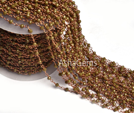 Beautiful Hina Green Jasper Hydro Beads Rosary Chain By Feet Rose Gold Plated Copper Wire Wrap Rondelle Faceted Bead Chains Jewelry Necklace