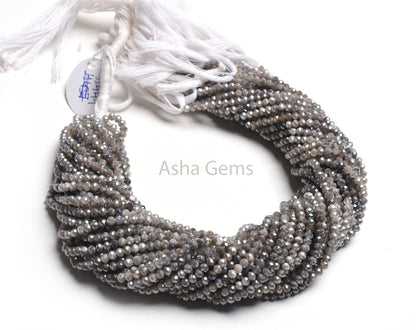 3.7mm Labradorite Machine Cut Faceted Beads,13" Strand Shaded Grey Silver Coated Labradorite Micro Cut Gemstone Bead Flashy Labradorite SALE