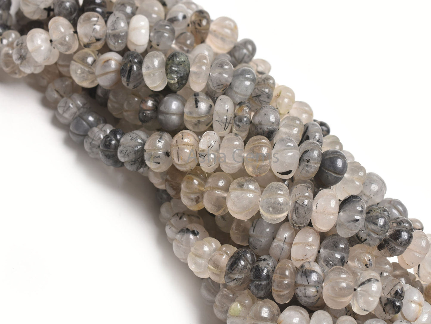 Rutilated Quartz Carving Watermelon Beads, Natural Black Rutile Carved Pumpkin Handmade Carve Gemstone Beads Rutile Bead Jewelry Craft SALE