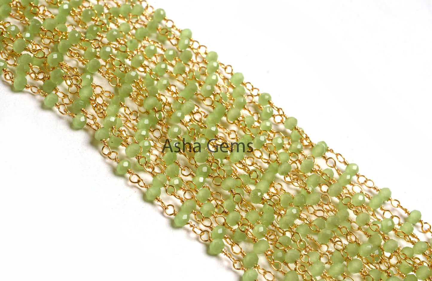 Beautiful Green Quartz Hydro Faceted Rondelle Beads Rosary Chain By Foot,3mm Gold Plated Wire Wrap Jewelry making Handmade Rosary Chain SALE