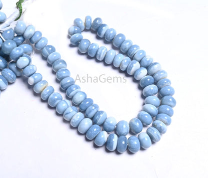 Fine Blue Opal Smooth Rondelle Beads, Shaded Pigeon Blue Opal Plain Handmade Gemstone Loose Bead,16" Blue Opal Beads Jewelry Making Necklace