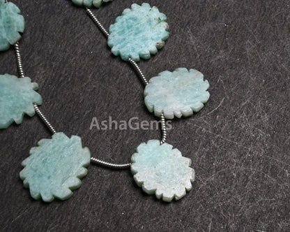 Fine Blue Amazonite Fancy Flat Rough Slice Carved Handmade Beads, Natural Amazonite  Uneven Raw Polish Slice Gemstone Carving Beads Jewelry