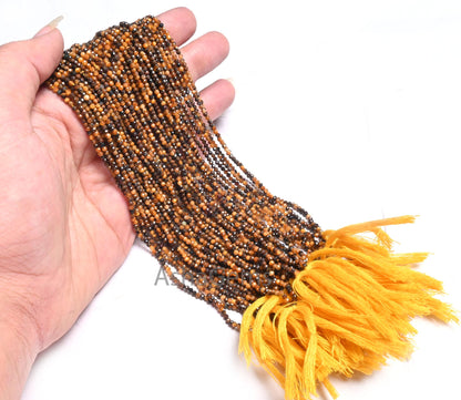 2.2 mm AAA Top quality Tiger Eye Micro Cut Beads,13" Strand Tiger Eye Faceted Machine Cut Rondelle Shape Gemstone tiny Beads Jewelry Makings