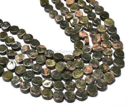 Natural Unakite Handmade Coin Shape Beads Beautiful Unakite Smooth Coin Gemstone Beads T- Drilled Briolette Unakite Jewelry Beads For Crafts